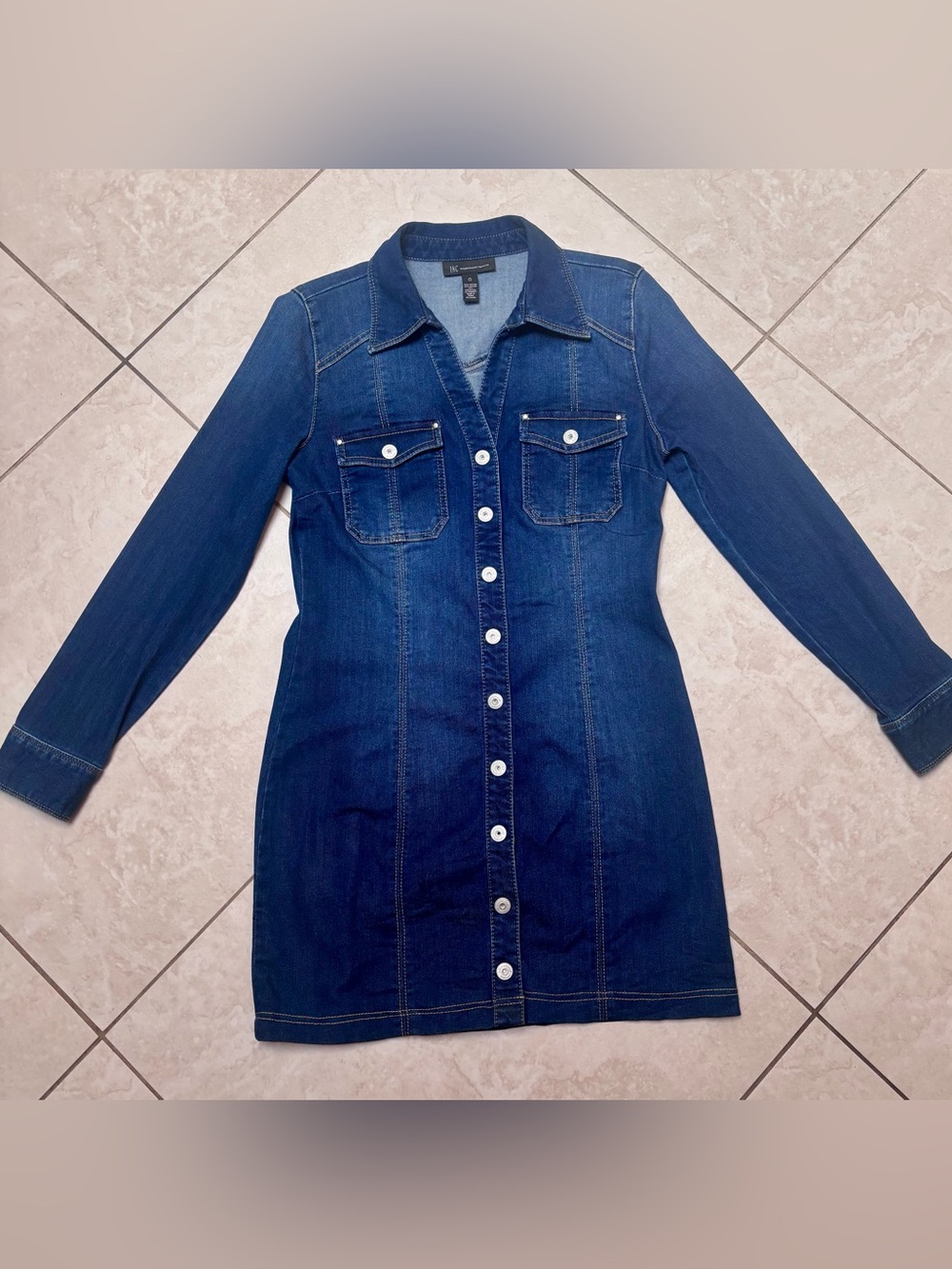 Inc Dark Wash Denim Snap-Front Shirt Dress/Jacket